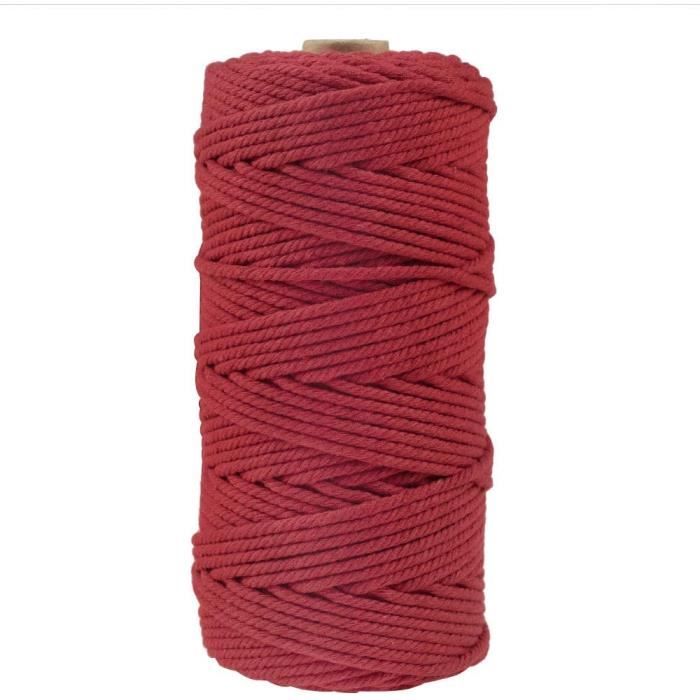 Corde Macé 3mm x 100 m, Rouge, Fil Mace Coton, Ficelle Corde Pour