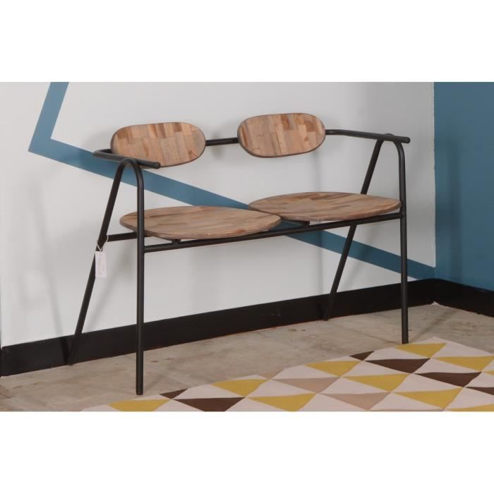Banc Avec Dossier Metal Noir Et Bois Massif Bendigo Meuble House