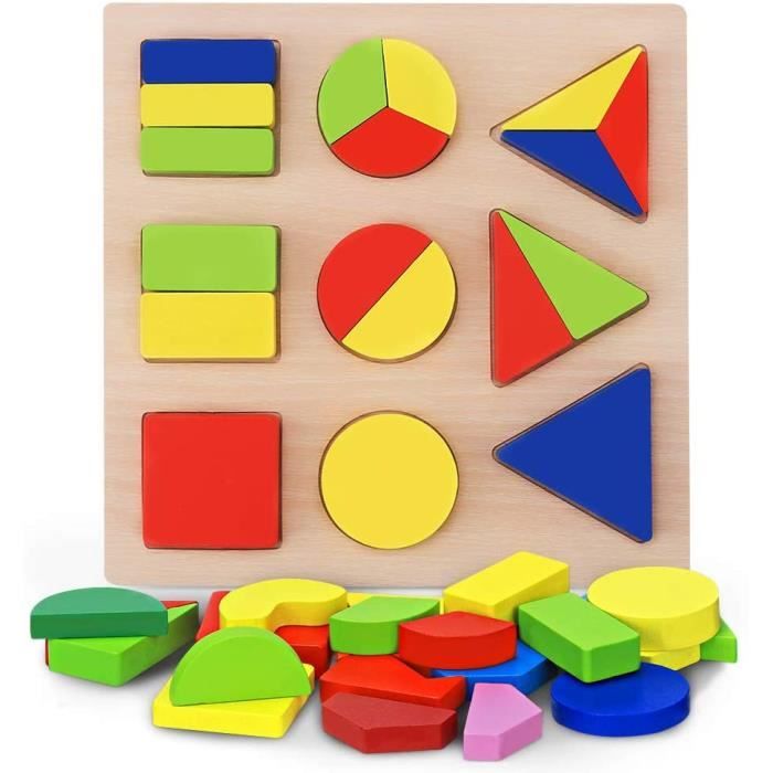 2 Ensemble de puzzle coloré jouet éducatif jouet en bois puzzle jouet bloc  en bois