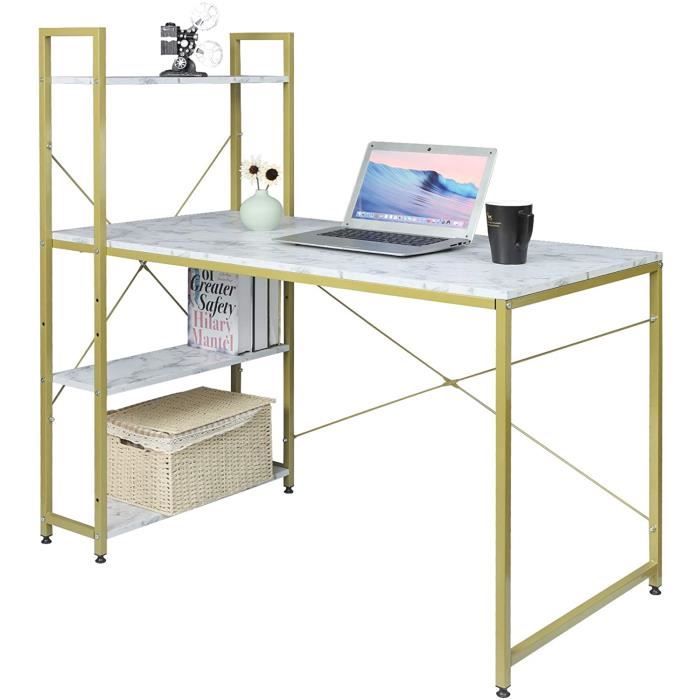 Eugad Table De Bureau Avec Etageres De Rangement En Bois Et Metal 120x64x120cm Or Marbre Blanc Achat Vente Table Basse Eugad Table De Bureau Avec Cdiscount