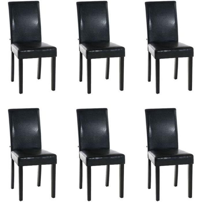 Lot de 6 Chaises de salle &agrave; manger Ina similicuir avec pieds en Bois noir Noir