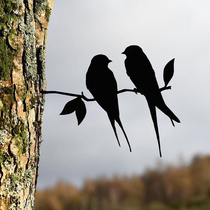 Oiseaux inséparables métal Arbre Art métal Oiseau Jardin Acier Argent Oiseau Yard Art Metal Birds Ornements de Oiseaux Patio Yard Paysage F Hirondelles de Grange 