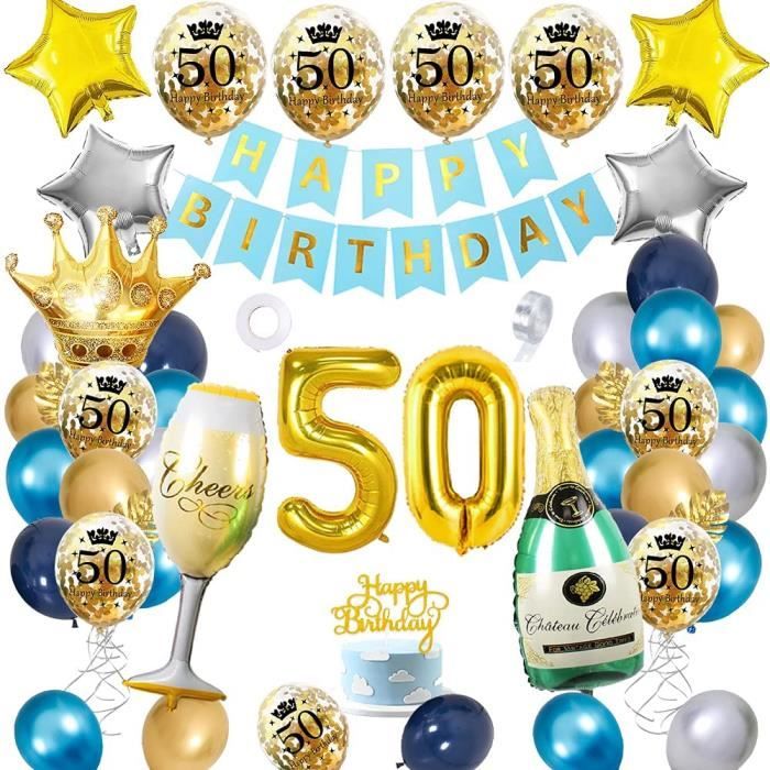 Aperil Decoration Anniversaire 50 Ans Homme Femme Bleu Or Argent Ballon Joyeux Deco Anniversaire Ballon Party Happy Bithday Ba128 Cdiscount Maison