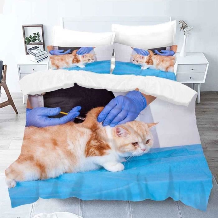 Housse De Couette 200X200 Animaux Chat 3D Parure De Lit 200X200 Microfibre Housse De Couette 2 Personnes Avec 2 Taies D'Orei[u2037] - Maison