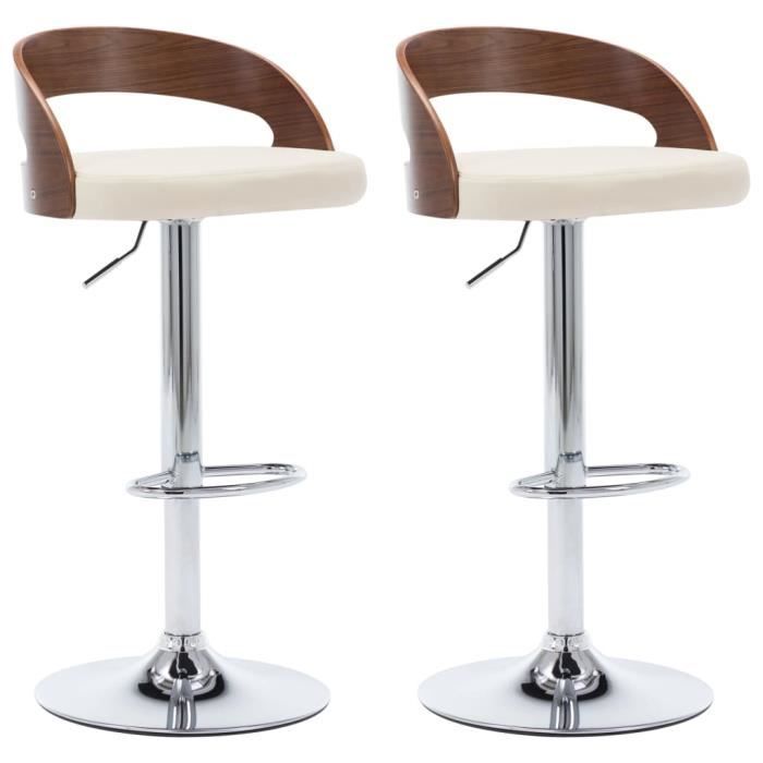 chaises de bar - vidaxl - crème similicuir et bois courbé - réglable en hauteur - contemporain