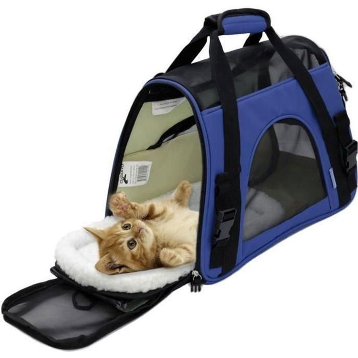 24l sac transport chien, chat avion, sac bandoulière pour chien, sac de transport chat, respirable, chaud, portable, 43*20*29cm bleu