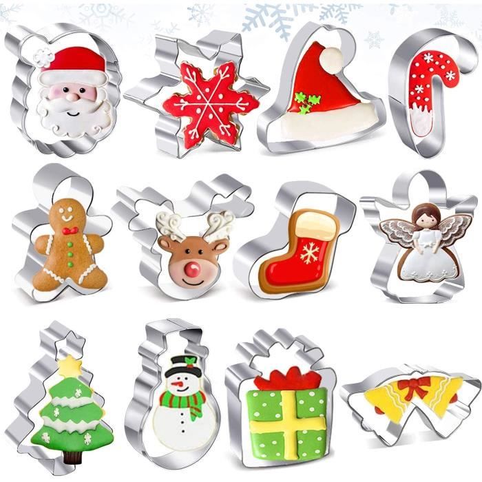 Lot 20 Emporte-Pièces Noël Acier Inoxydable - Bonhomme Pain D'Épices, Flocon, Bonhomme Neige, Sapin
