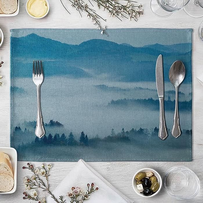 Lot Set De Table 1 Piece Deco Table Anniversaire Fille Coton Lin Vue Montagne Et Foret 45x30cm Blanc Bleu 334 Cdiscount Maison