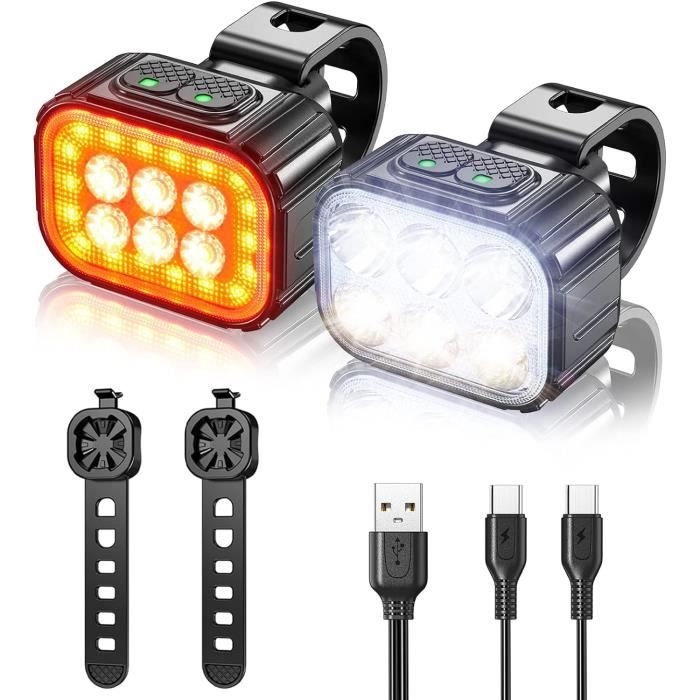 Kit Éclairage Vélo OneAmg USB Rechargeable – Phare Avant/Arrière LED, Étanche IPX5, 4+6 Modes, Sonnette Incluse, 200/50 Lumens, Pour VTT Route Camping