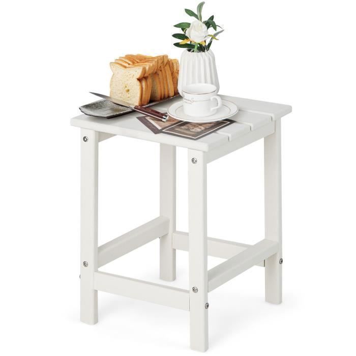 COSTWAY Table Basse de Jardin en HDPE L36 x P36 x H47 CM Anti-UV Charge max.:100 KG Table d’Appoint Intérieur Extérieur Blanche