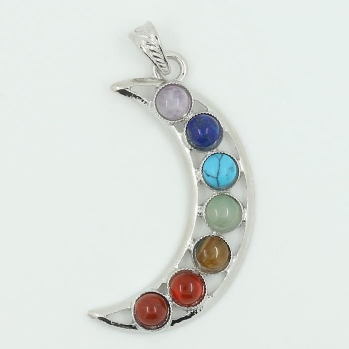 Pendentif 7 Chakras En Pierres Précieuses Escargot - Taille 44x27mm, Sans Chaîne