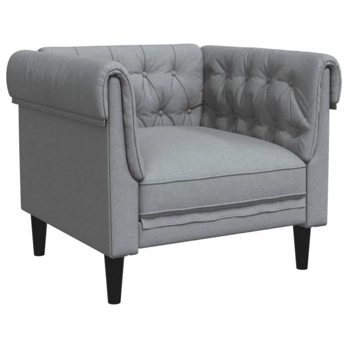 Fauteuil - CUQUE - Chesterfield - Gris clair - Tissu 100% polyester - 1 place