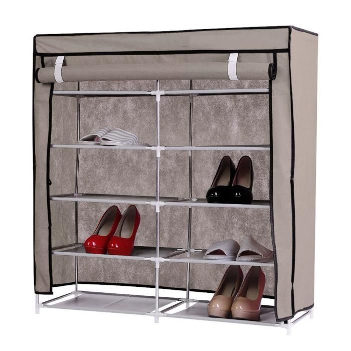 Skecten – Armoire de rangement en tissu non tissé 172x105x43cm – Tube en acier – Design compact noir pour vêtements et chaussures