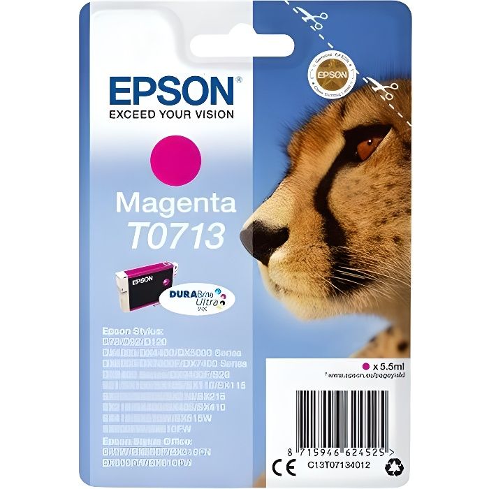 EPSON Cartouche dencre T0713 Magenta – Guépard  (C13T07134012)