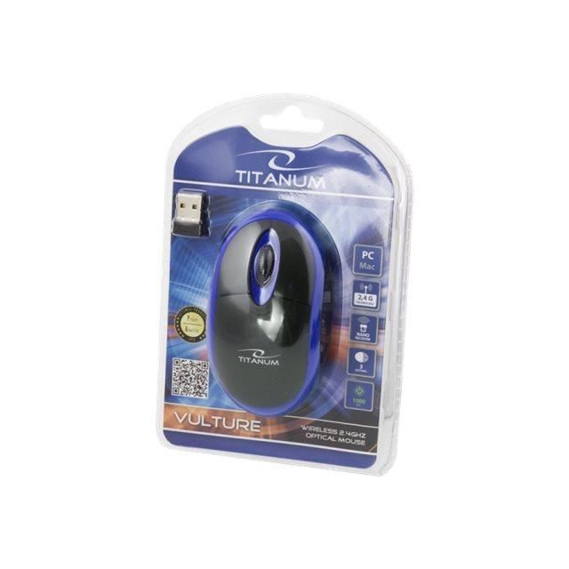 Souris optique - Titanum - VULTURE - Sans fil 2.4 GHz - 3 boutons - Récepteur USB - Bleu
