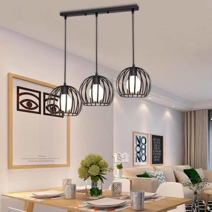 EXBON Lustre Suspension Retro Minimalisme Lange 3 tete Pendentif Noir Le fer Rond Abat jour pour Ile de cuisine Salle a manger Cdiscount Maison