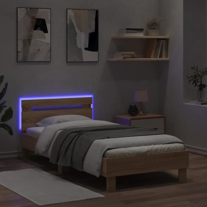 Cadre de lit - LE SHOP - 90x190 cm - Chêne sonoma - Bois dingénierie - Design contemporain
