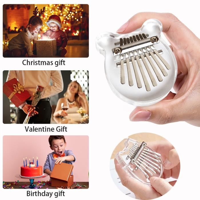 Mini Piano à Pouce (Kalimba) En Forme De Cœur Transparent - 8 Touches, Portable, Avec Cordon