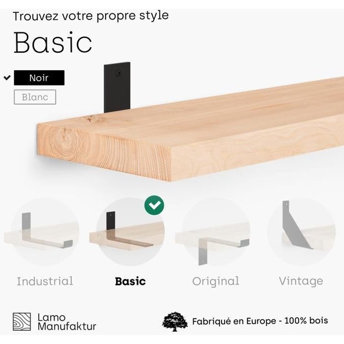 Étagère Murale En Bois Massif Frêne LAMO Regalbrett - 60 Cm De Large, Finition Traitée