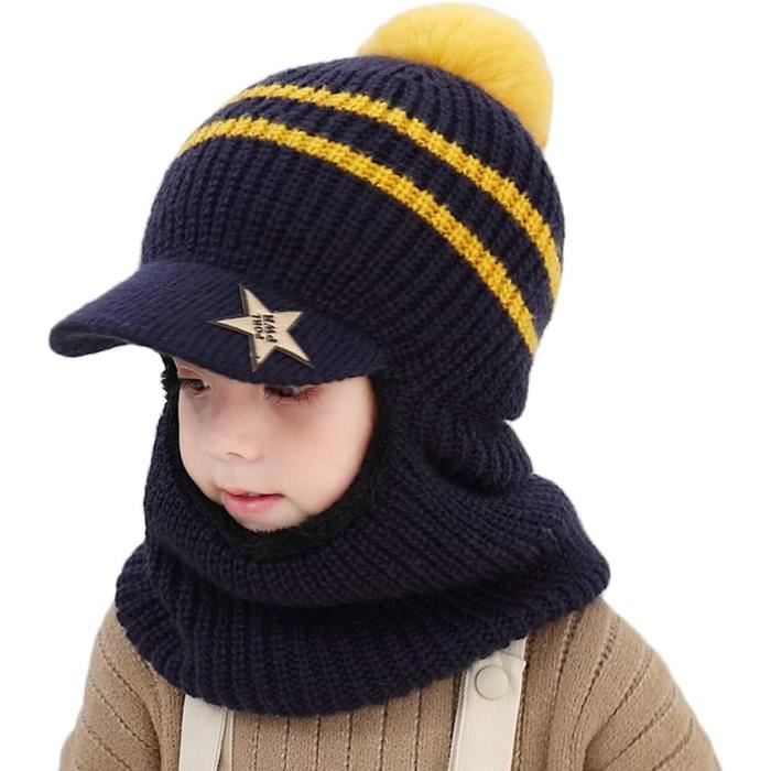 XJYDNCG Cagoule Bébé Fille Garçon Mignon Bonnet Echarpe Hiver Chaud Cache  Oreilles Chapeaux Tricoté Enfant Double Pompon - Cdiscount Prêt-à-Porter