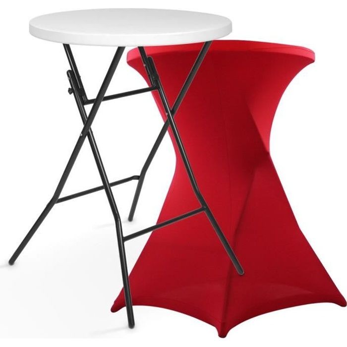 table haute pliante mob event pro - mange debout pliable avec housse rouge - diam.80 x h.110 cm