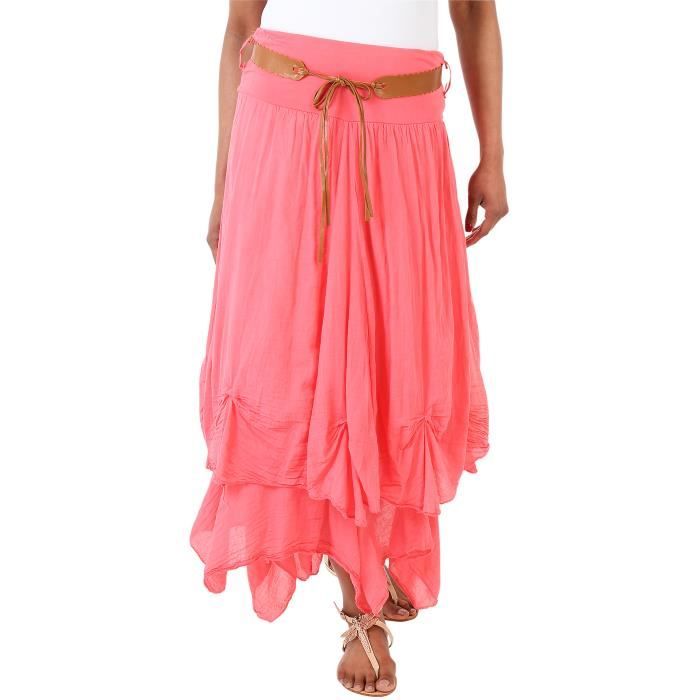 Jupe femme Raquel longue corail à motifs - Shop