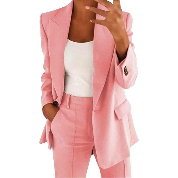 Blazer Femme Elegant a Manches Longues Slim Fit Un Bouton OL Bureau Affaires Decontracte Veste Chic De Costume Ouvert Rose Rose Cdiscount Pret a Porter