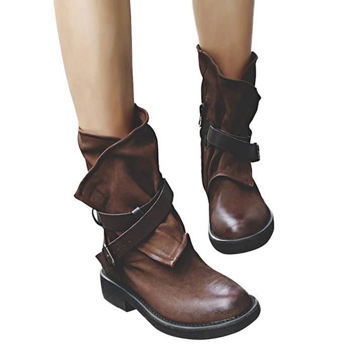 Femme Hiver Chaud Doublé de Fourrure Synthétique Bottes Femmes Confortable Décontracté Plates Mi-Mollet Chaussures