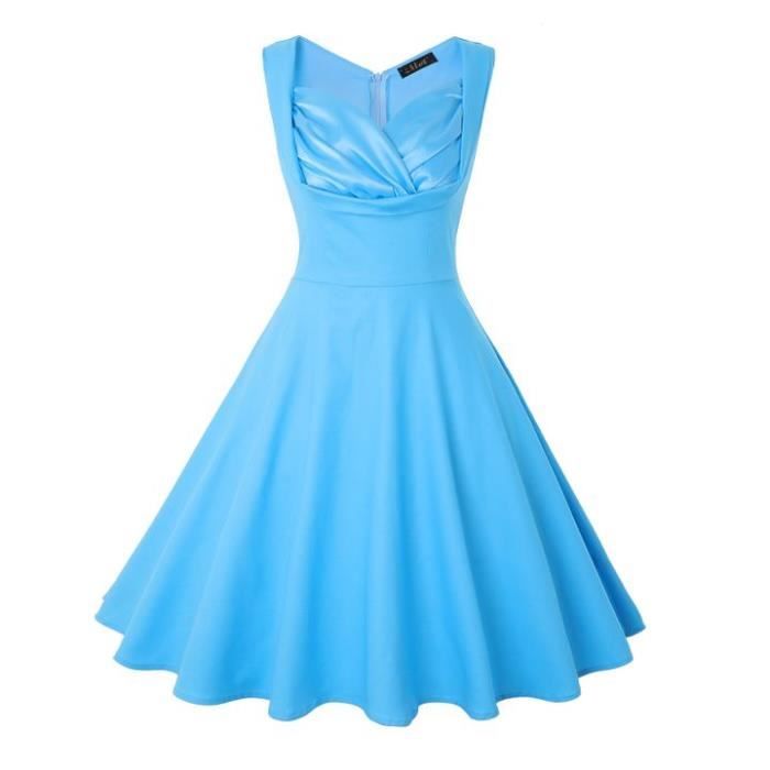 Retro Robe Femme de Soir?�e cocktail Vintage Robe Femme Style Mi-Longue Col V Sexy Robe Femme 