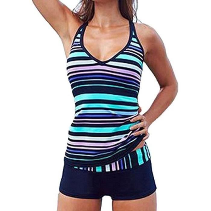 MAILLOT DE BAIN Uclever Tankini Femme 2 Pieces Rayure Multicolore Col 
