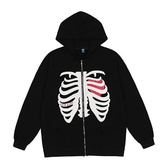 kewing Sweat-Shirt à Capuche Homme Tête de Mort rétro Gothique Squelette imprimé Sweatshirt décontracté à Capuche à Manches Longues avec Poches