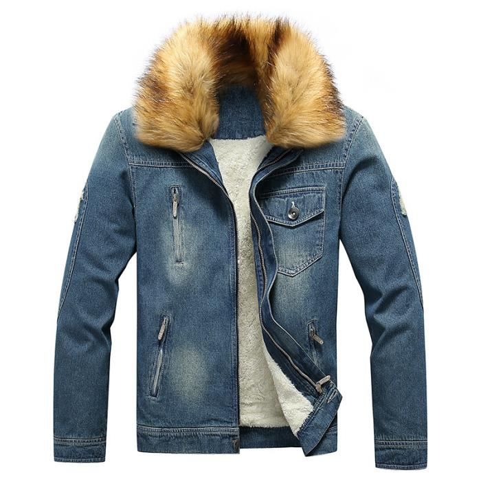 Blouson denim hotsell avec fausse fourrure