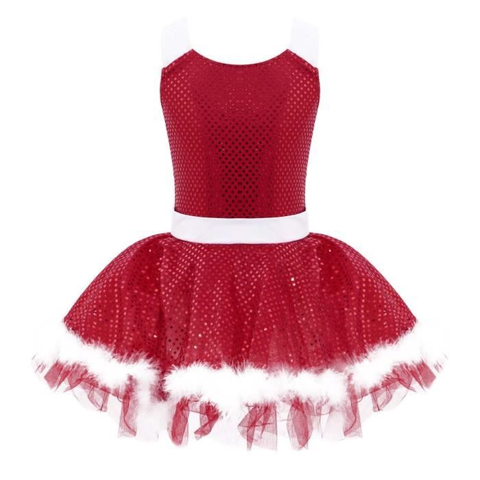 Inlzdz Enfant Fille Robe de Noel Paillette Deguisement Mere Noel Costume Danse Soiree Spectacle 5 14 Ans Rouge Rouge Cdiscount Pret a Porter