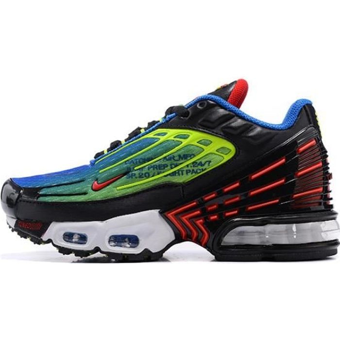 Baskets TN Plus 3 Enfant Nike Noir Vert Rouge Synth tique