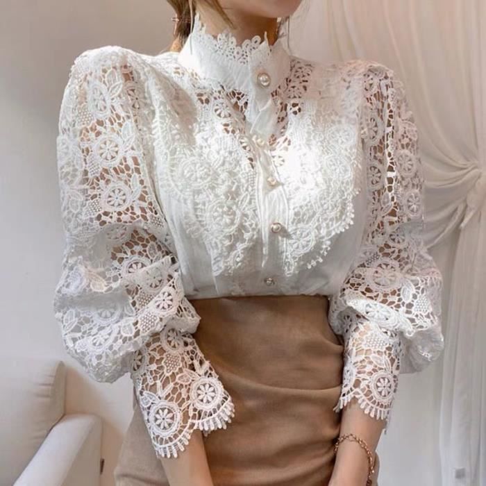 Chemisier Vintage Dentelle Blanche Taille S - Sans Marque - Très Bon état