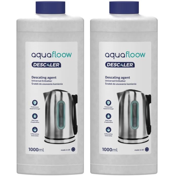 Aquafloow DESCALER Détartrant Liquide Machine à Café 2 x 1000ml - Compatible: Delonghi Bosch Senseo Nespresso Dolce Gusto, Krups