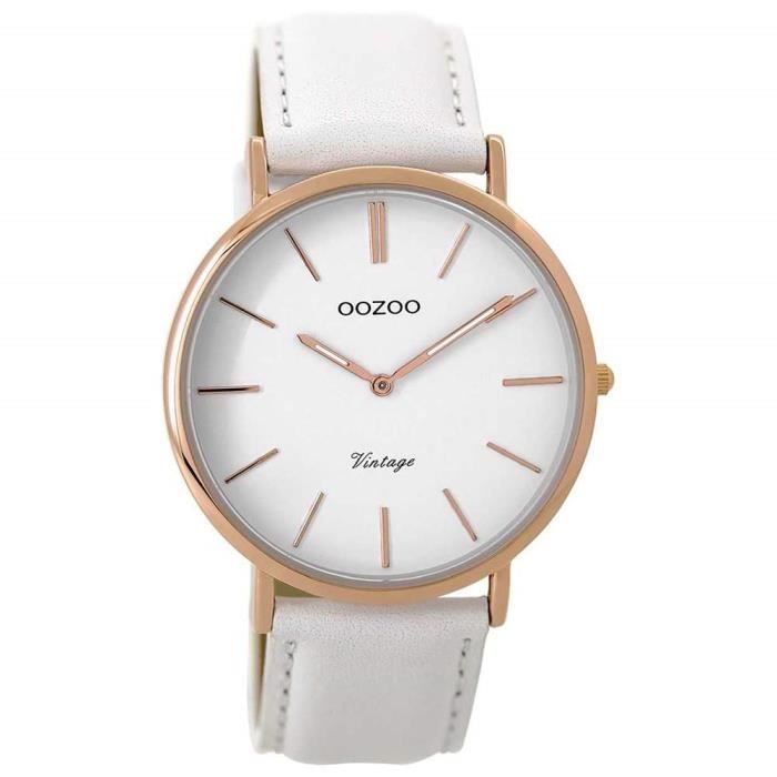 Oozoo Montre femme bracelet en cuir vintage 40 mm Rose blanc blanc