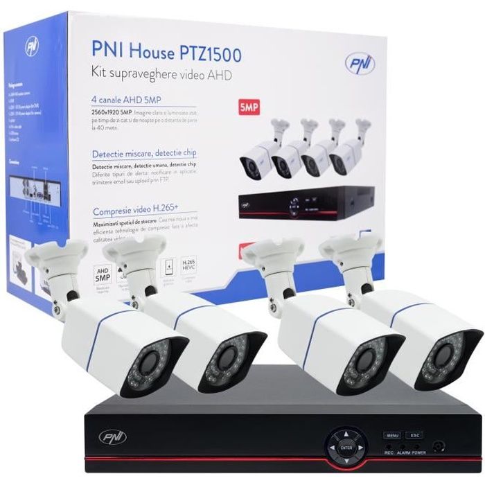 Kit de vidéosurveillance AHD PNI House PTZ1500 5MP - DVR et 4 caméras extérieures