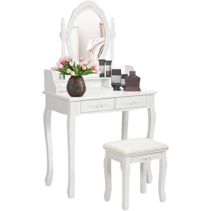 Coiffeuse Beatrice Avec Miroir Et 3 Tiroirs - Blanche Et élégante Par VICCO
