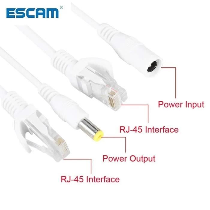 Adaptateur Séparateur PoE étanche - 1 Paire, Blanc, 12V, Pour Caméra IP, CCTV, Téléphone VoIP, AP - Installation Facile Plug & Play