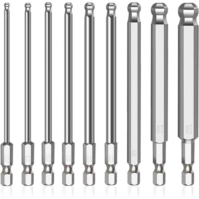 9 Embouts Visseuse Aimantés 100mm Hex 1/4" - Lot Complet H1.5 à H10mm Pour Tournevis