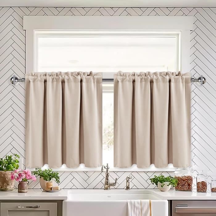 Lot De 2 Rideaux De Bistrot En Voile - Pompons Décoratifs - Blanc/Blanc - Double épaisseur Pour Fenêtre, Cuisine, Balcon - 7
