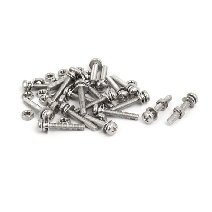 sourcing map M5x10mm acier inox 304 vis t/ête cruciforme /écrou vis avec Rondelle 12 Set