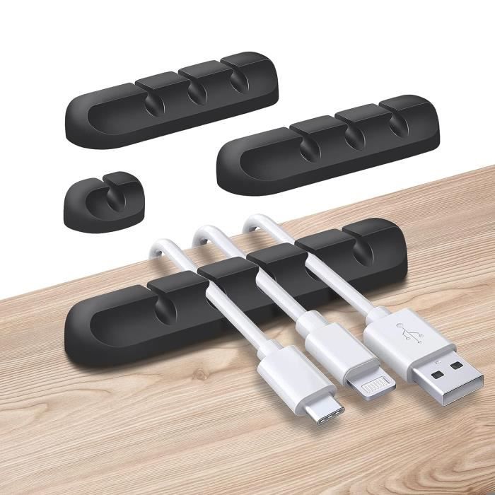 5 Clips Organisateur Câbles Bureau - Attaches Silicone Adhésives Pour Chargeur, Souris, Écouteurs - Noir