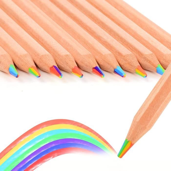 Lot De 36 Crayons Arc-en-Ciel 4 En 1 Pour Fête D'Enfants – 12 Crayons De Couleur, 12 Gommes Et 12 Porte-Clés Arc-en-Ciel