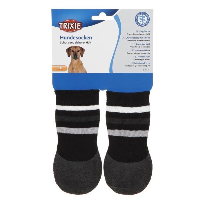 TRIXIE Lot de 2 Chaussettes antidérapant - L–XL - Noir - Pour chien