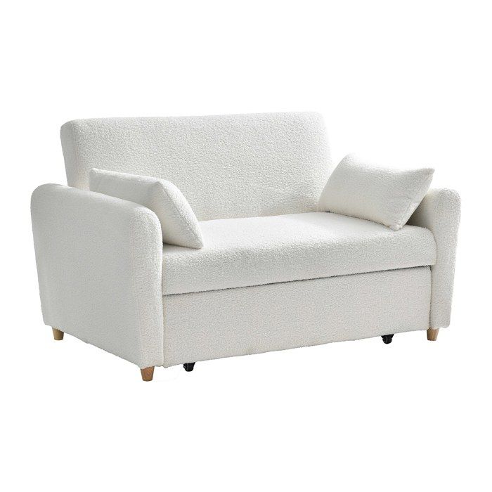 Canapé 2 places convertible en tissu bouclette blanc AYLA