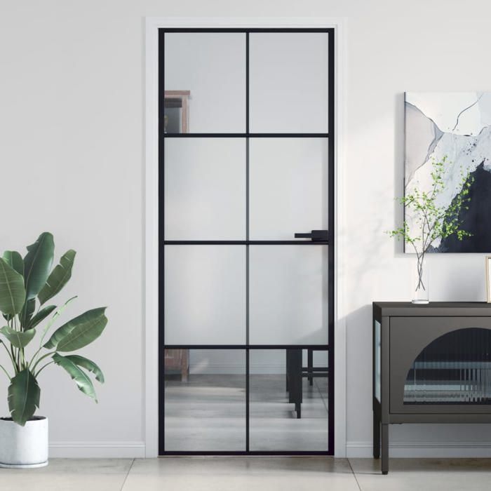 vidaXL Porte intérieure mince noir 83x2015 cm verre trempé aluminium 155126