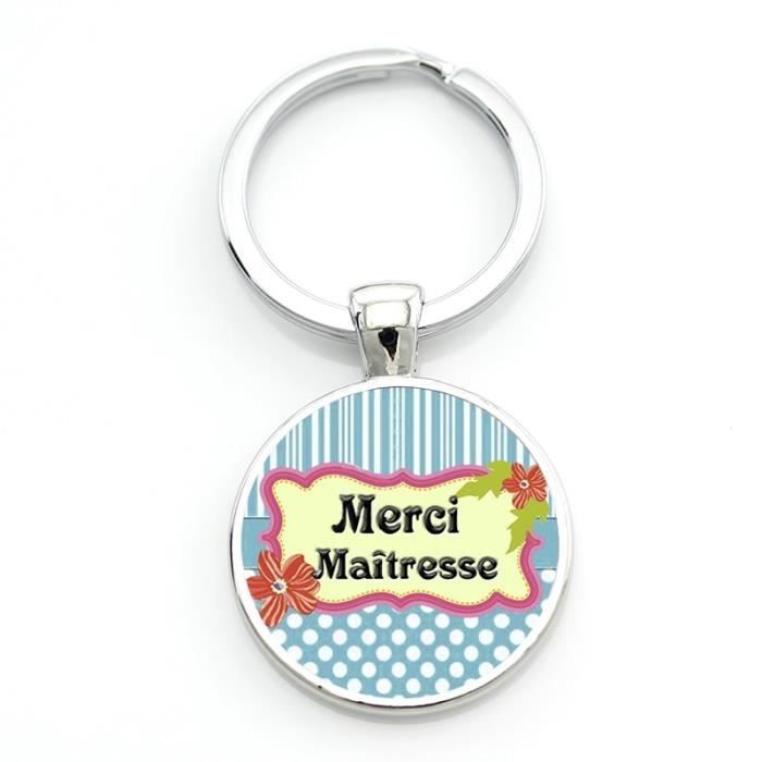 Porte-clés "Merci Maîtresse" Avec Cabochon En Verre Rose - Neuf Avec étiquette, Cadeau Rapide