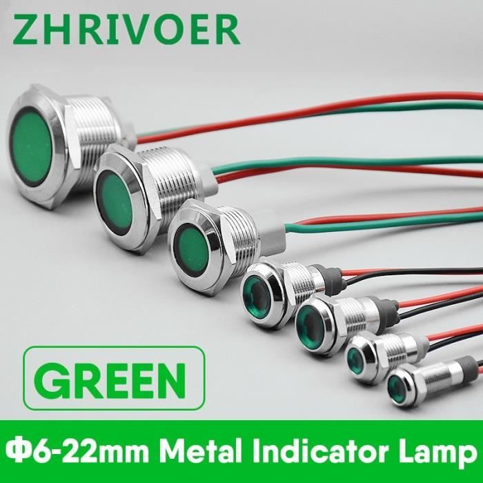 GUUZI Lot De 5 Voyants LED étanches 12V-24V - 22mm - Vert - Pour Tableau De Bord Et Signalisation